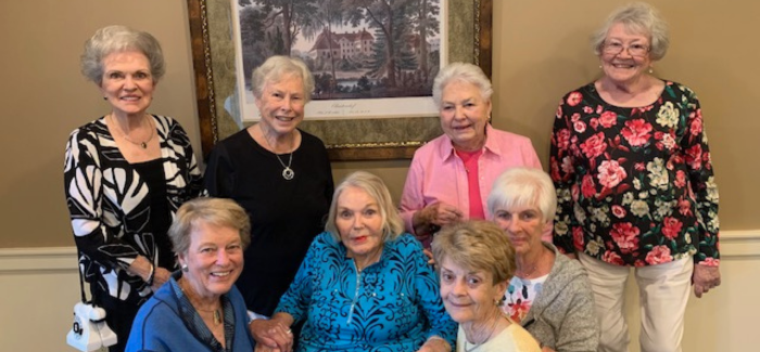 Front row (L-R): Judy Hager Reichert '57, Sue S. Morrison '57, Mary Ann Campbell Kelly '57, Dorothy S. Thalhuber '57 2nd row (L-R): Jacque Girard Capistrant '57, Barbara Donahue Redpath '57, Ruth Welage Desmond '57, Peggy McCormick Kinney '57