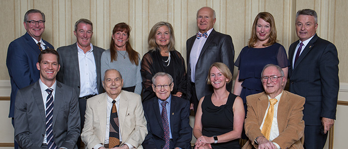 The recipients of the 2019 Community Awards with President Frank Miley and Vice President for Advancement Rob Bollinger.