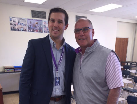 CDH Business Teacher Josh Peltier'06 with Tom Gartland'75