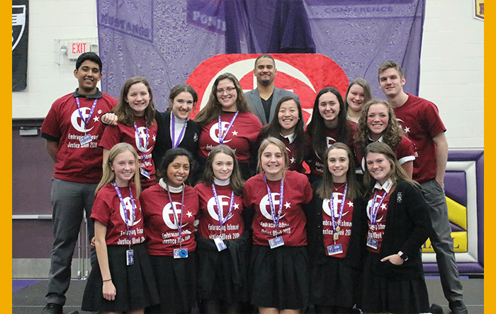 Student coordinators of Justice Week with Ryan Harris'03